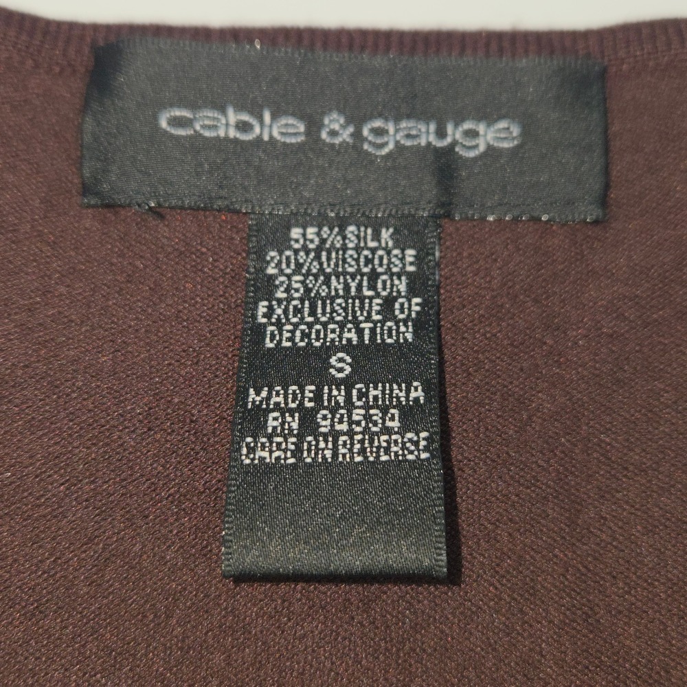Cable & Gauge Sweater Women Small Brown Silk Blend Beaded Floral Cottagecore - Picture 2 of 9
